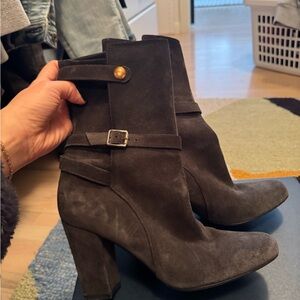 Theory Grey Suede Heeled Boots
